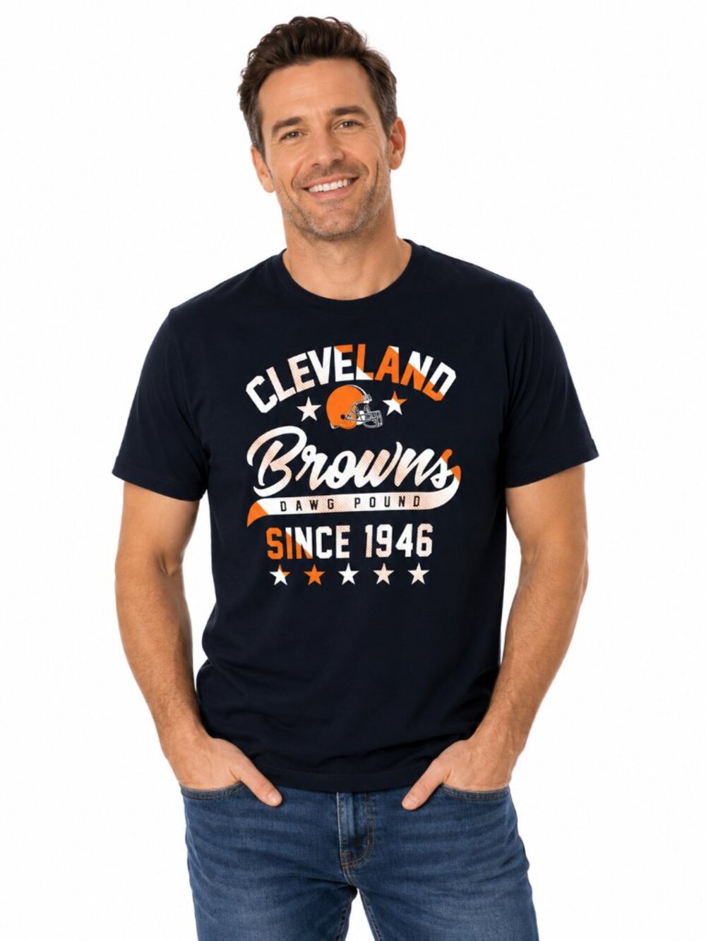 Cleveland Browns T Shirt Size Medium Front & Back Logo Black Tee New
